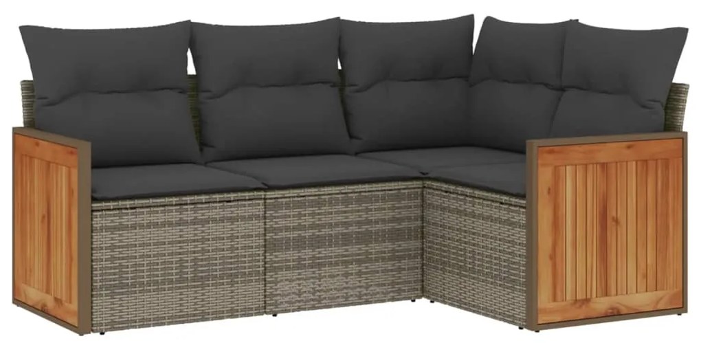 Set divani da giardino 4 pz con cuscini in polyrattan grigio