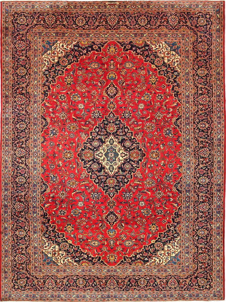 Kashan Tappeto 400x300 Rosso (Iran) Annodato A Mano