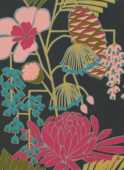 Retro Tapete Salon von Harlequin - Ebony/ Azalea/ Fern