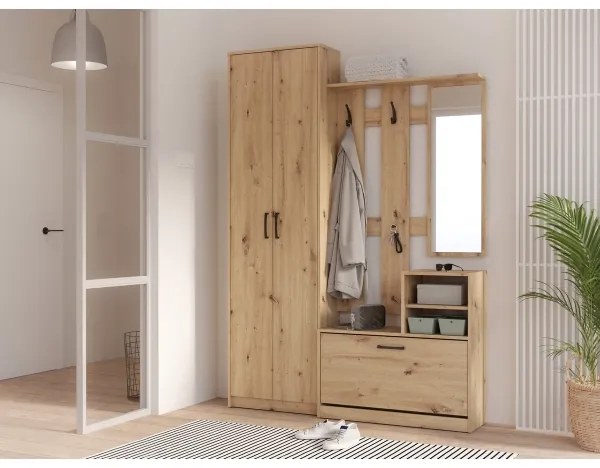 Mobile per ingresso con specchio KAVI, finitura rovere Artisan