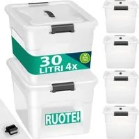 Set Scatole 4 x 30 L Portaoggetti in Plastica Cassetto Contenitore Salvaspazio