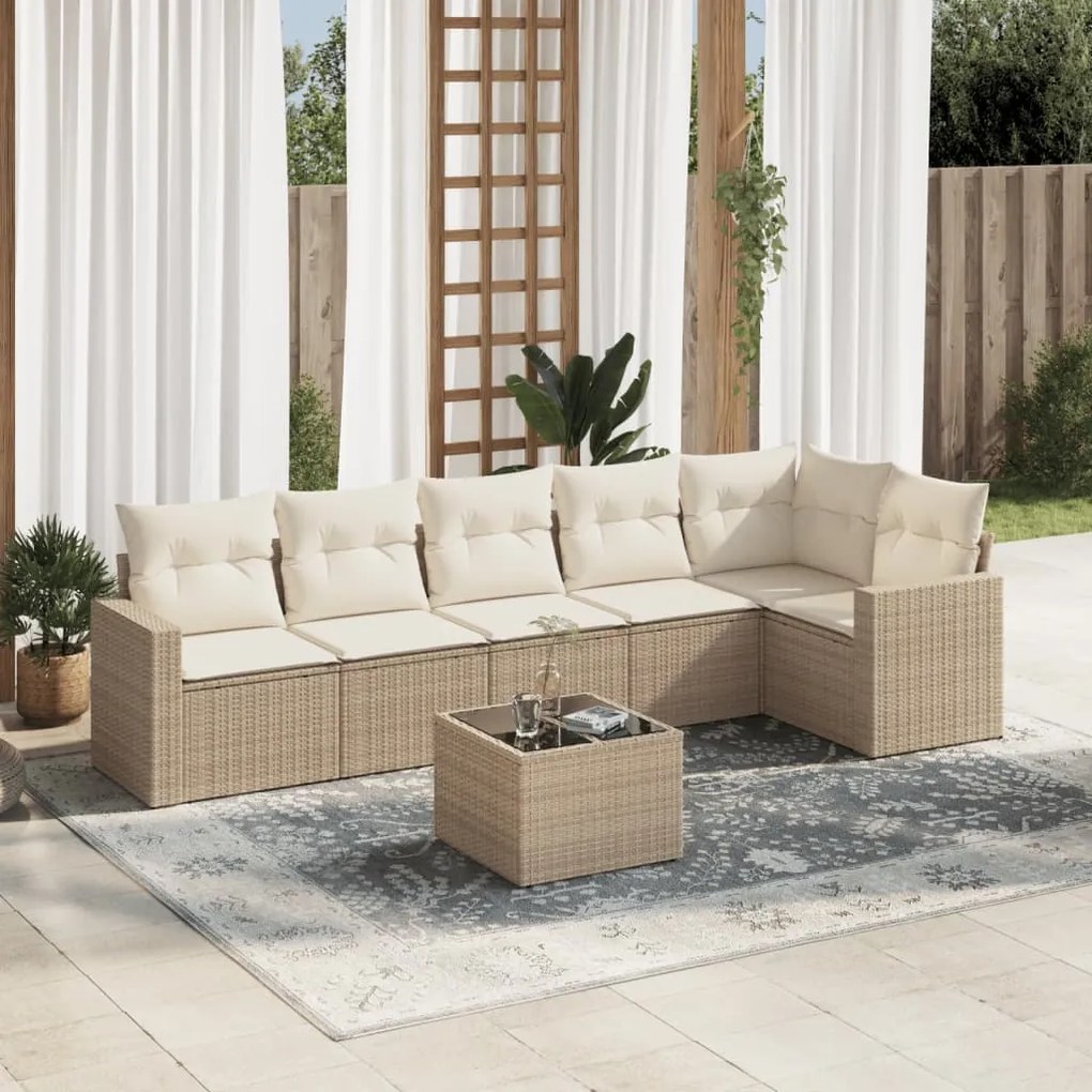 Set divani da giardino 7 pz con cuscini beige in polyrattan