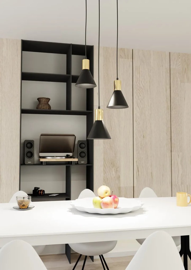 Lampada a sospensione in acciaio ROSA 3 nero/bianco e oro 3xE14