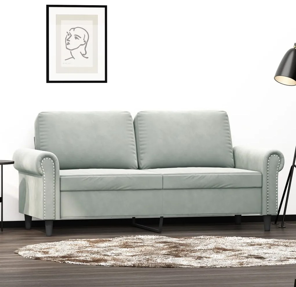 Divano A 2 Posti Grigio Chiaro 140 Cm İn Velluto /