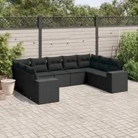 Set Divani da Giardino 9 pz con Cuscini Nero in Polyrattan 3255332