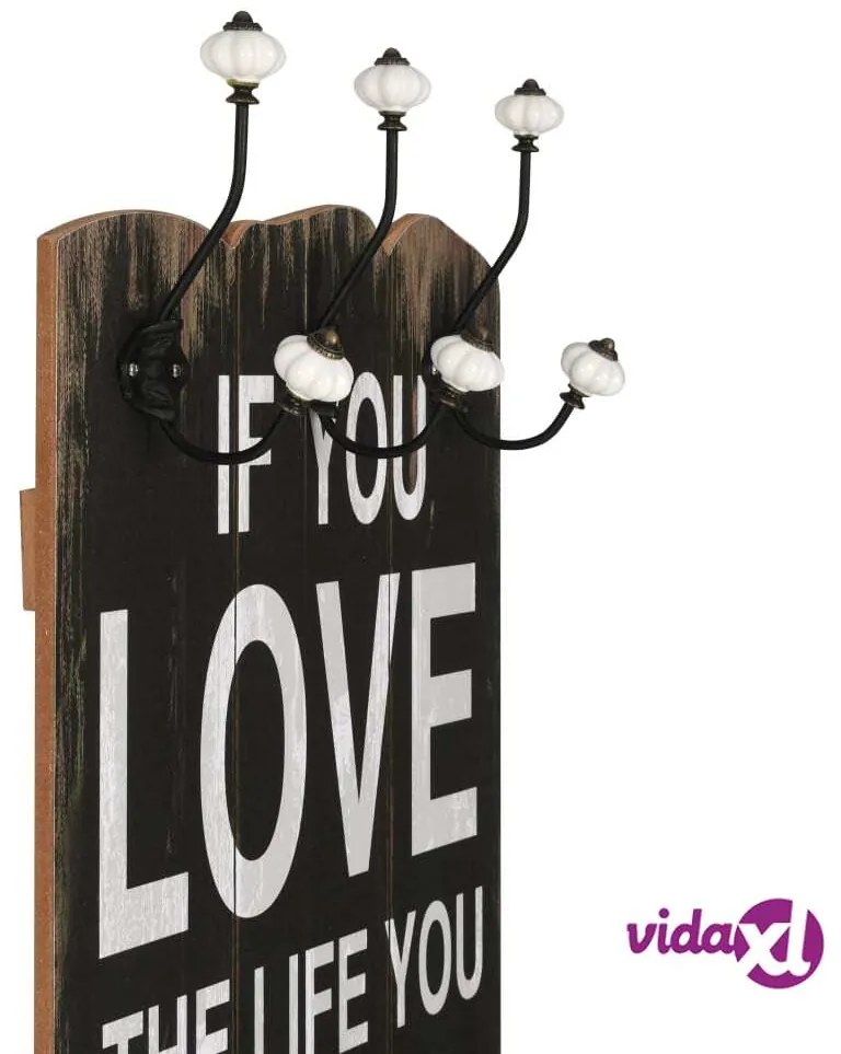 vidaXL Appendiabiti da Parete con 6 Ganci LOVE LIVE 120x40 cm