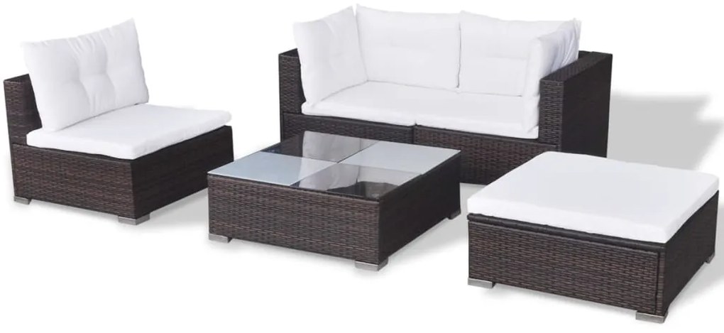 Set divani da giardino 5 pz con cuscini in polyrattan marrone