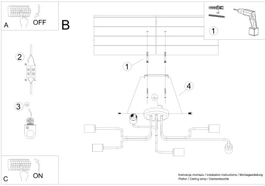 Sollux SL.1447 - Lampadario a plafone VECTOR 6xE27/15W/230V nero