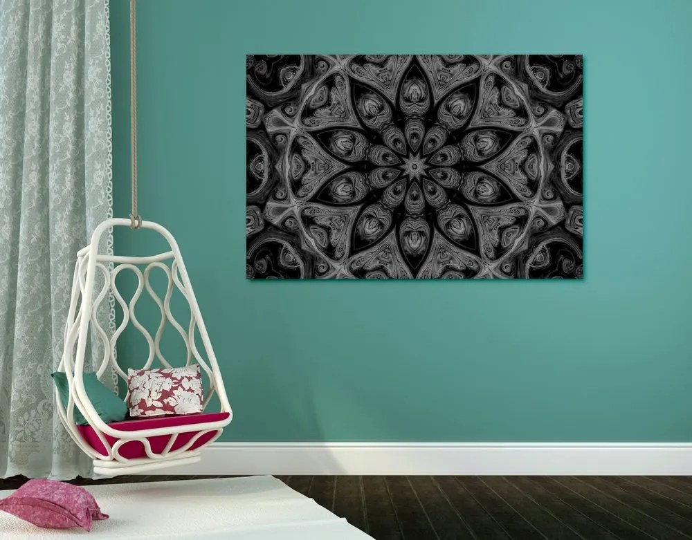Quadro su tela – Mandala ipnotica in bianco e nero