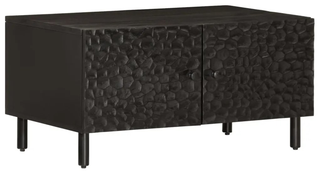 Tavolino Da Salotto Nero 80x50x40 Cm İn Legno Massello Di Mango /