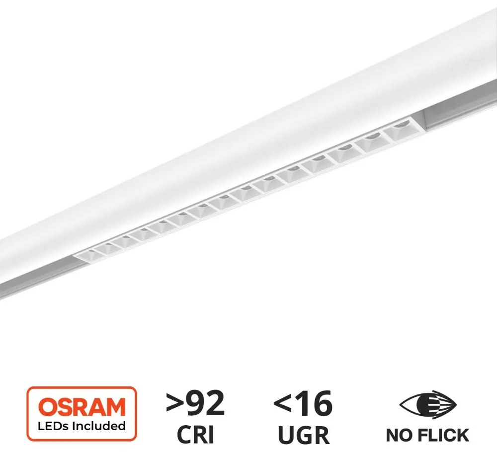 Faro LED Lineare 18W Magnetico 32cm CRI92, UGR16, Bianco 48V Colore Bianco Caldo 3.000K