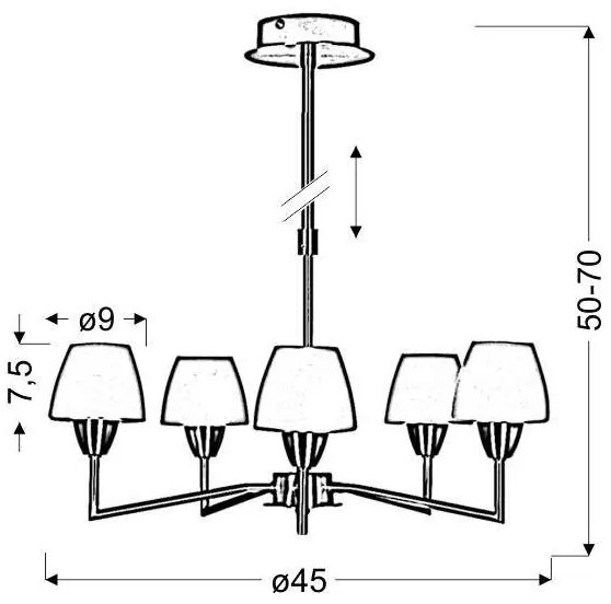 Lampadario su asta TOGO 5xG9/40W/230V cromo satinato/bianco