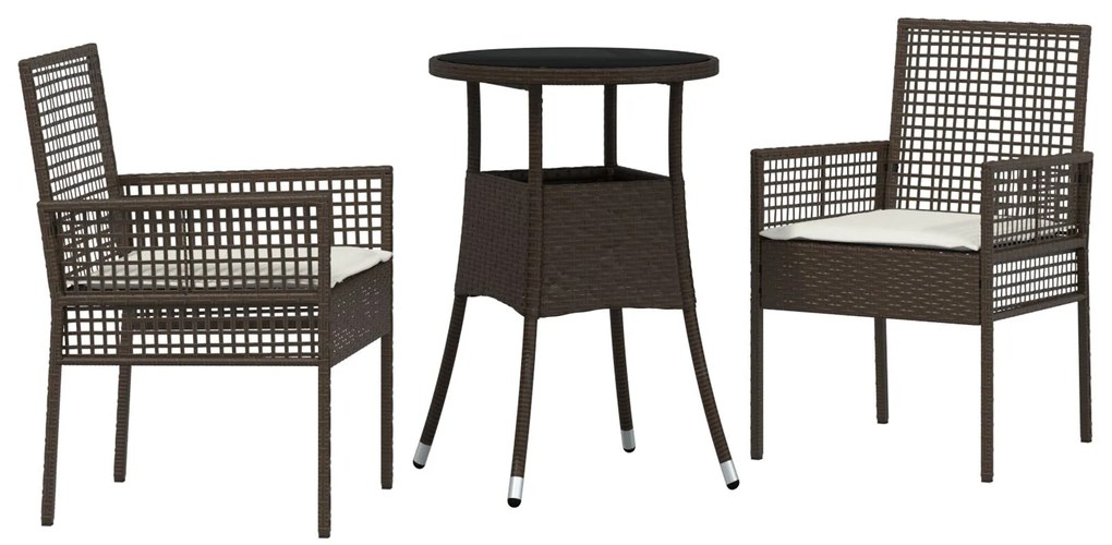 Set da pranzo da giardino 3 pezzi marrone in rattan polietilene