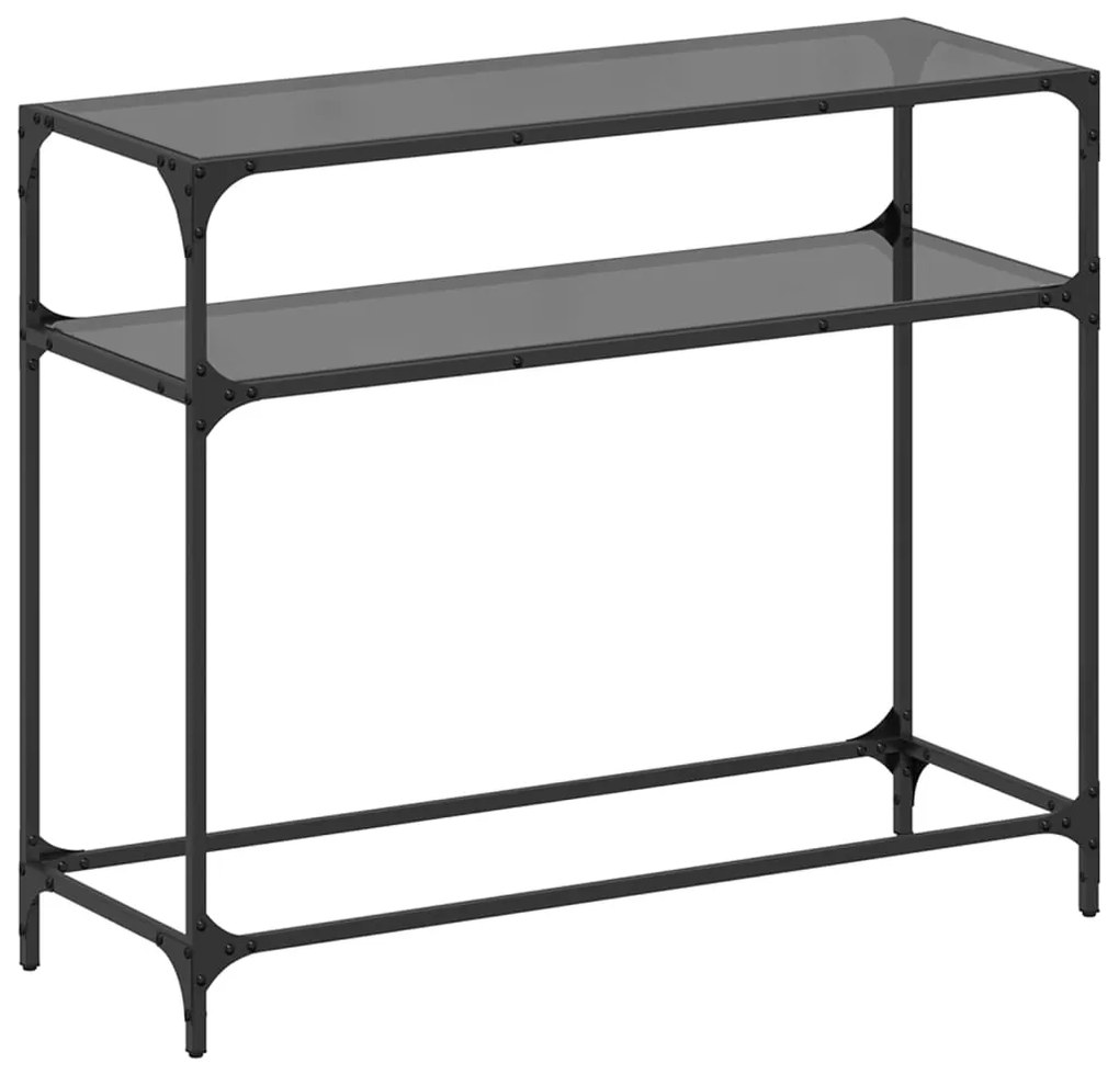 Tavolino consolle con piano in vetro nero 98x35x81cm in acciaio