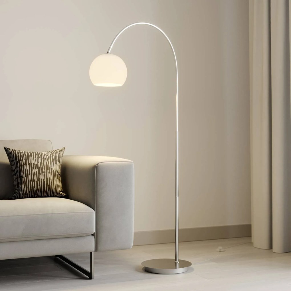 Lampada ad arco Lindby Cynthia, colore nichel, vetro, 140 cm, E27