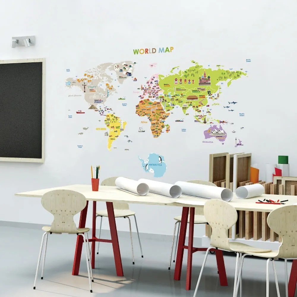 Adesivo per bambini per muro 120x150 cm Giant World Map – Ambiance