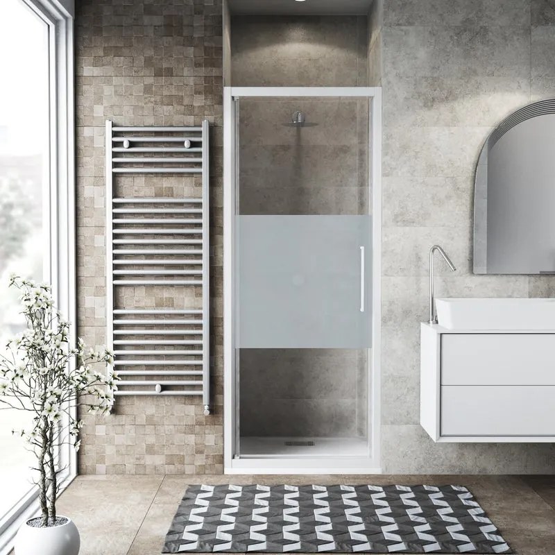 Porta doccia battente L 97-101 cm x H 195 cm per nicchia in vetro smerigliato SP. 6 mm, profilo opaco bianco, serie Record