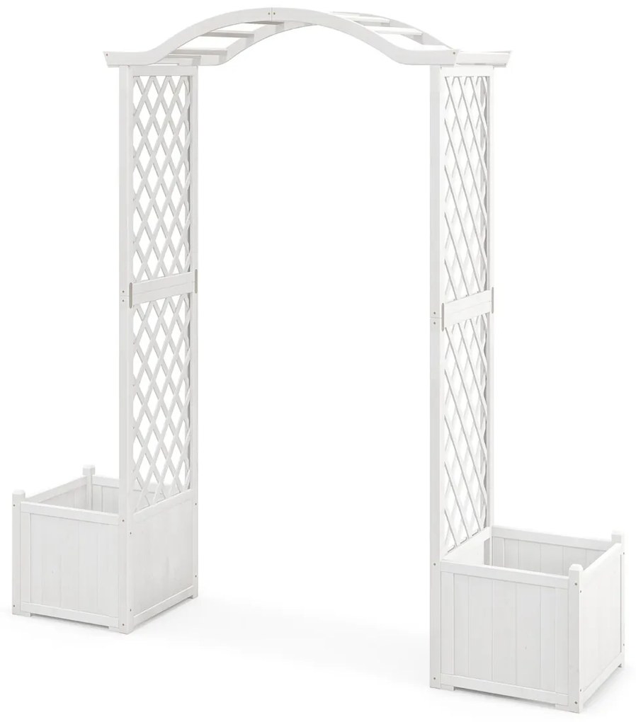 Costway Arco da giardino in legno con fioriere, Pergolato da esterno per piante rampicanti ortaggi decorazioni Bianco