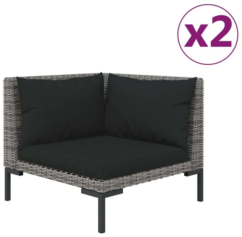 Set Divani da Giardino 3 pz Grigio Scuro Polyrattan Mezzo Tondo