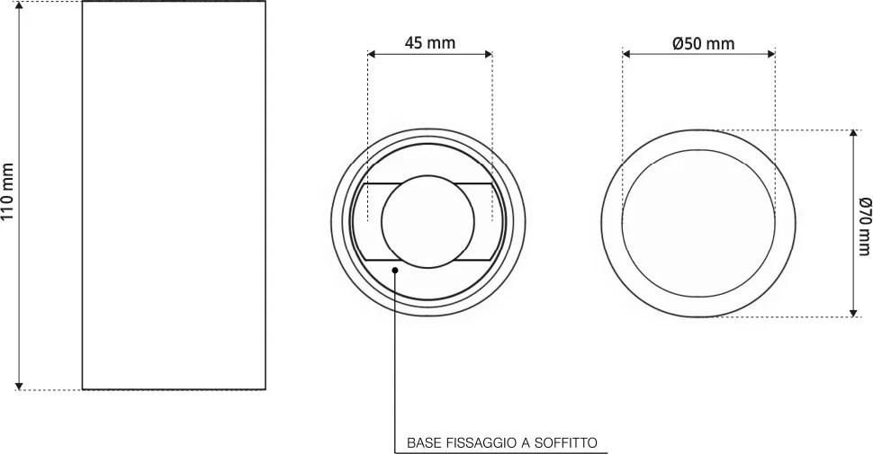 Plafoniera Ø70 x 110mm GU10 in Gesso Pitturabile Cilindrica