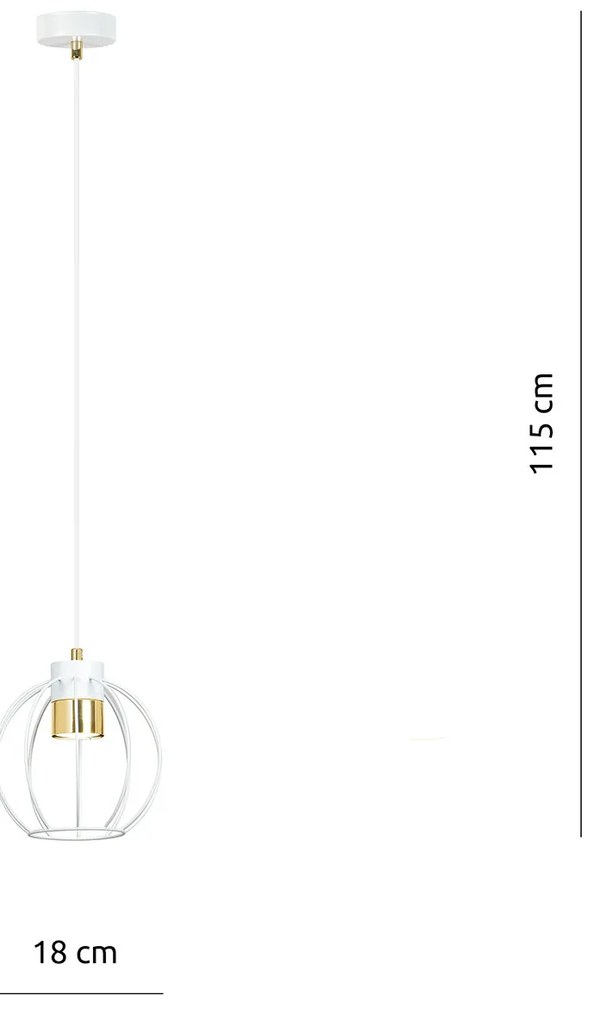 Sospensione Minimal Orfeo 1 Luce In Acciaio Bianco A Gabbia Con Oro