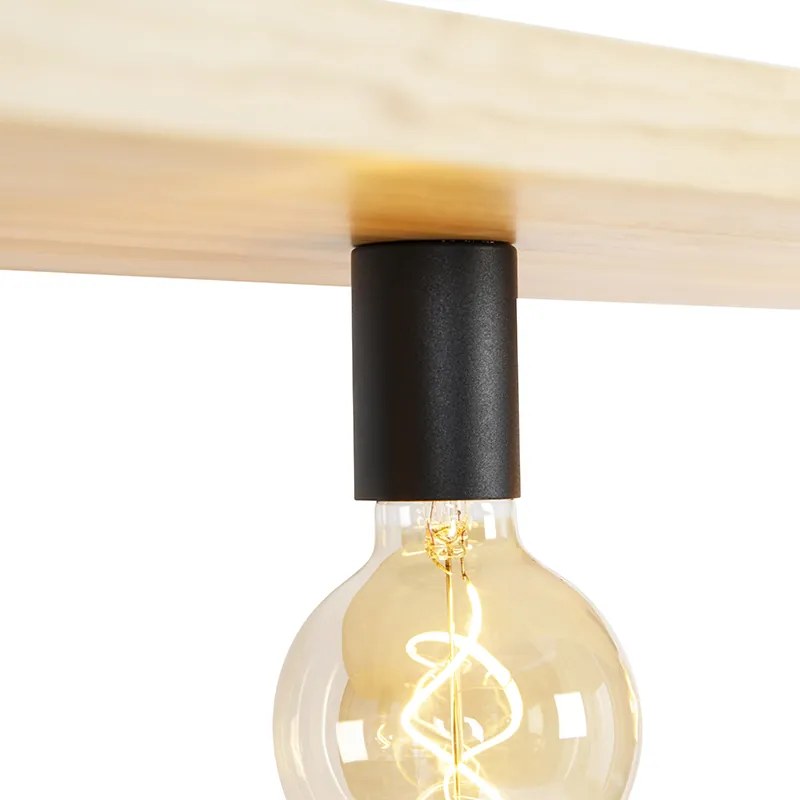 Lampada a sospensione intelligente nera con legno 4 luci incl. Wifi G95 - Shelf