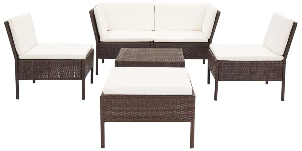 Set divani da giardino 6 pz con cuscini in polyrattan marrone