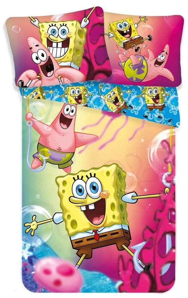 Biancheria da letto per bambini in cotone per letto singolo 140x200 cm Sponge Bob - Jerry Fabrics