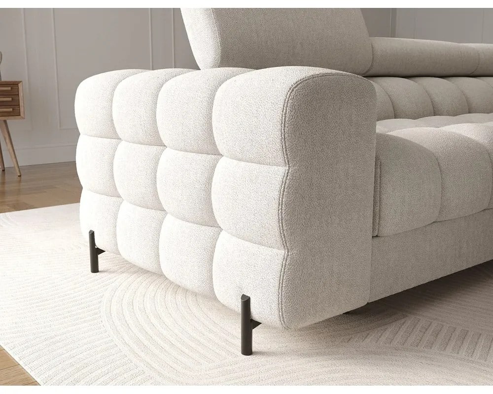 Divano angolare color crema allungabile/con contenitore (con penisola a destra/con chaise lounge) con rivestimento in bouclé Felro – ELTAP