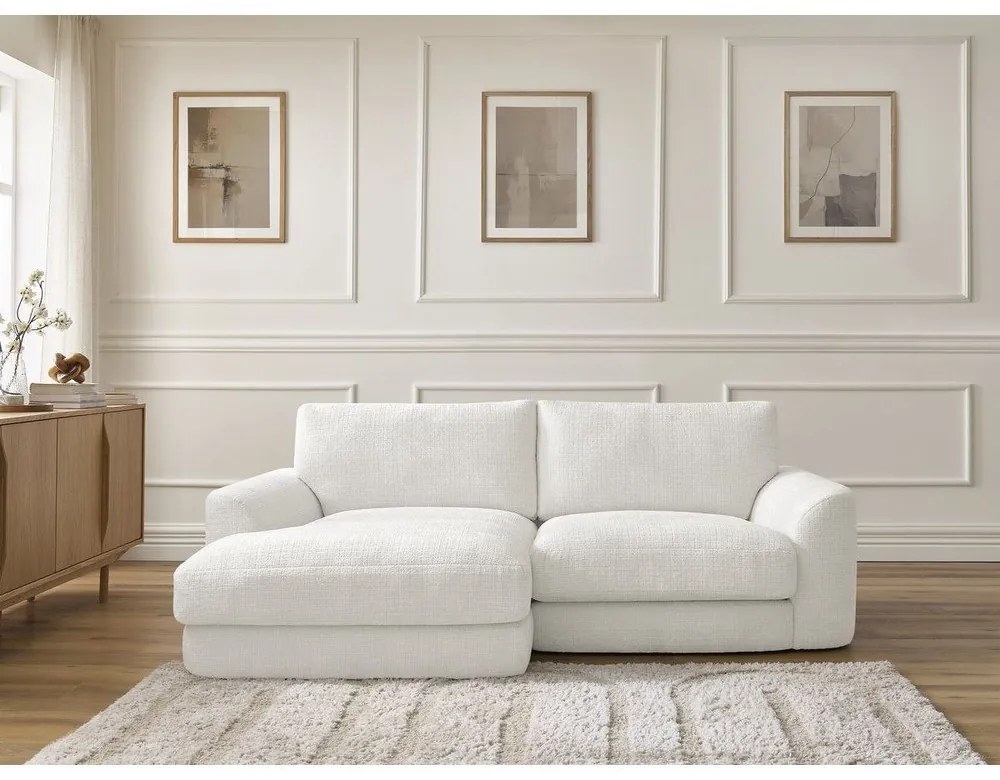 Divano angolare bianco (con penisola a sinistra/con chaise lounge) con rivestimento in ciniglia Leonore – Bobochic Paris