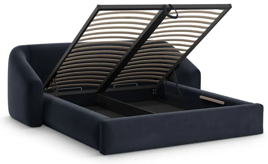 Letto matrimoniale imbottito blu scuro con contenitore con rete inclusa 200x200 cm Campi – Cosmopolitan Design