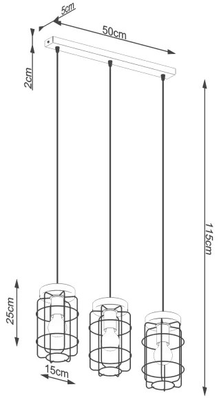 Sollux SL.1264 - Lampadario a sospensione con filo GOTTO 3xE27/15W/230V nero