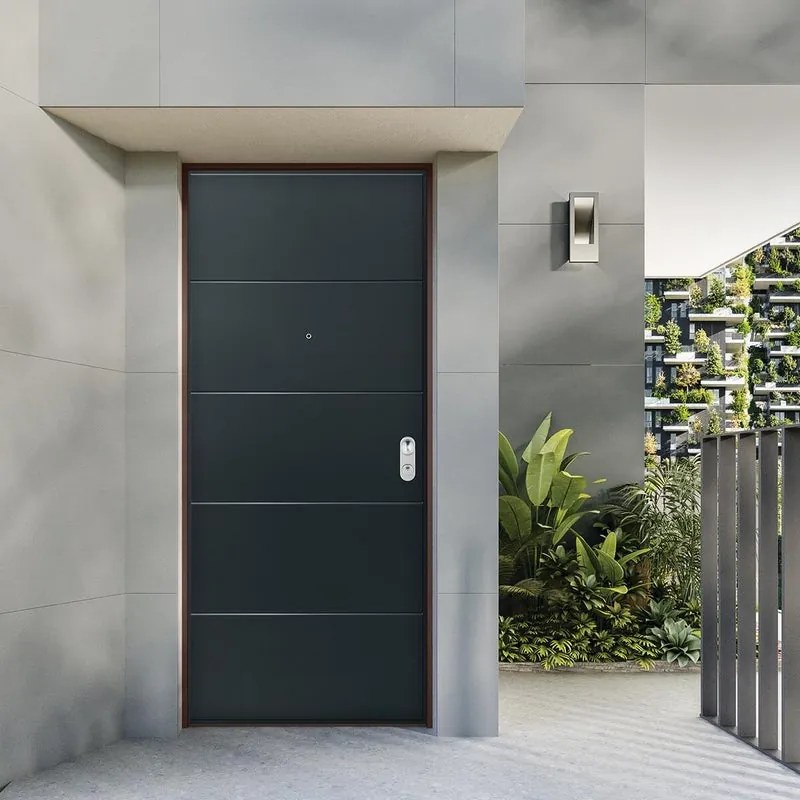 Porta blindata DI.BI. Titan L 80 x H 210 cm in PVC antracite/bianco, apertura spingere a sinistra, falso telaio incluso