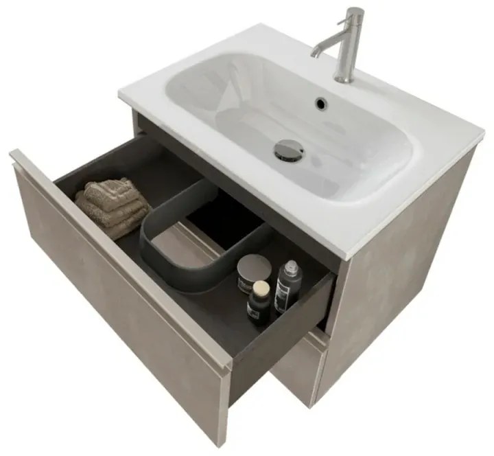 Mobile bagno sospeso 60 cm Master grigio cemento con specchio contenitore