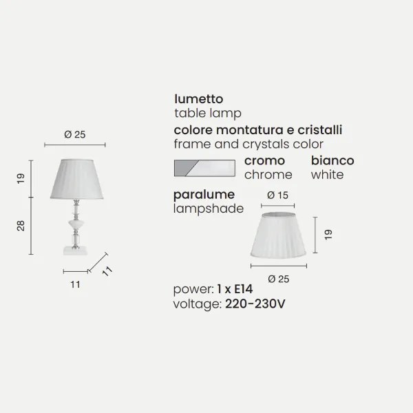 Lampada da tavolo GALA in vetro con dettagli in metallo Bianco 25x47 cm