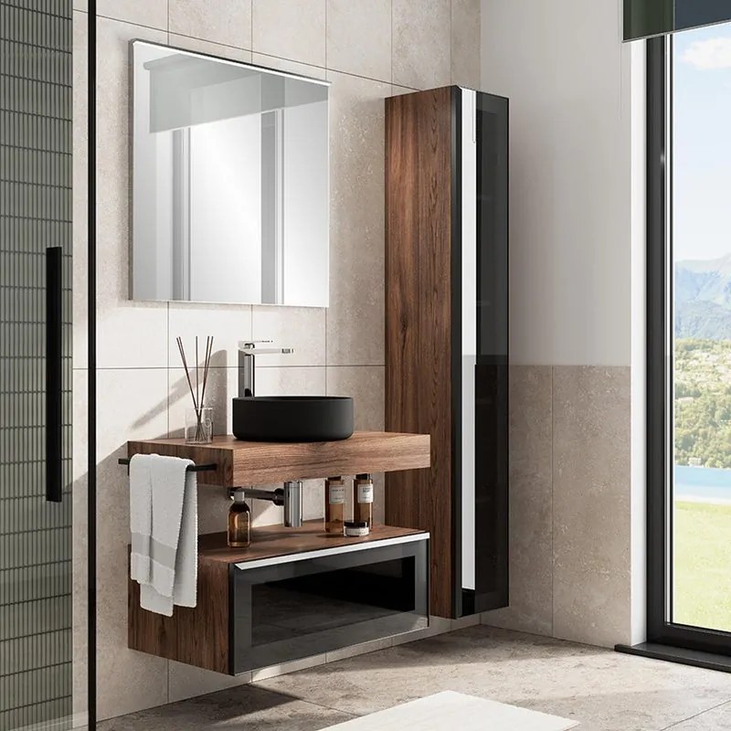 Colonna Star L30 H180 P32 con 1 anta reversibile a chiusura ammortizzata, noce walnut