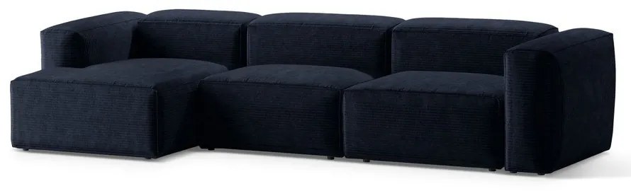 Divano angolare blu scuro (con penisola a sinistra/con chaise lounge) con rivestimento in velluto a coste Bergamo – Cosmopolitan Design