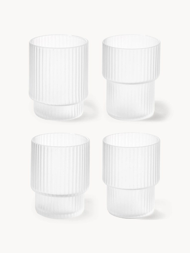 Set di 4 bicchieri in vetro soffiato con scanalatura in rilievo Ripple, 200 ml