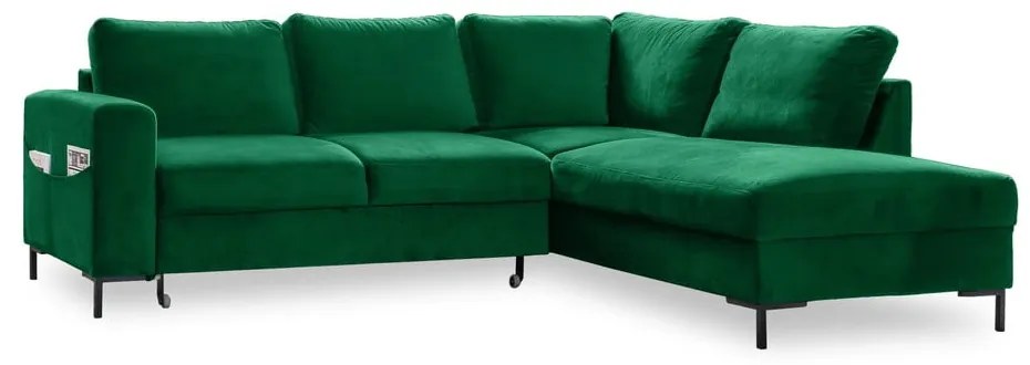 Divano letto angolare in velluto verde scuro (angolo destro) Lofty Lilly - Miuform
