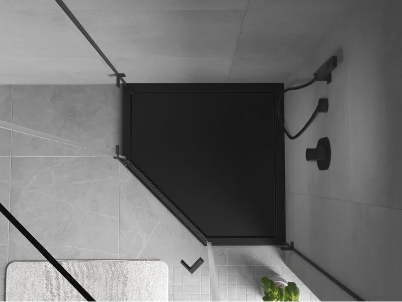 Mexen Flow piatto doccia pentagonale slim 80 x 80 cm, nero opaco - 46P708080