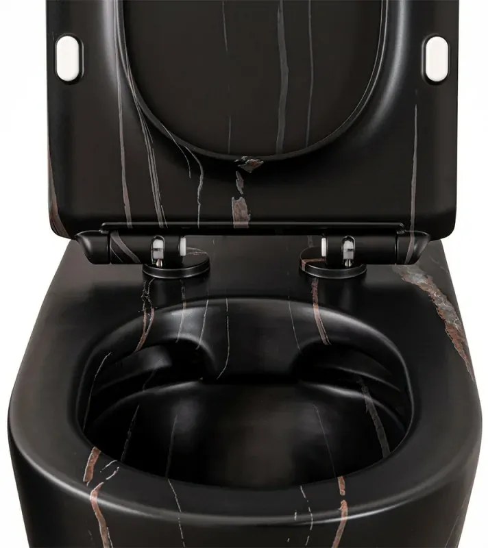 Water filoparete Rimless ceramica marmorizzata nera con sedile Tokyo