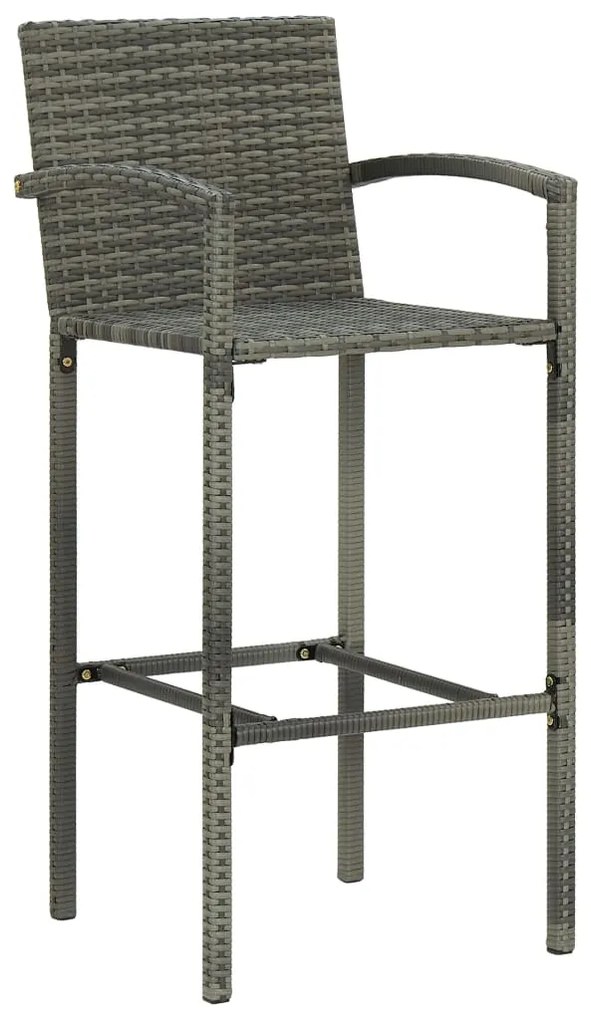 Set bar da giardino 7 pz con braccioli in polyrattan grigio