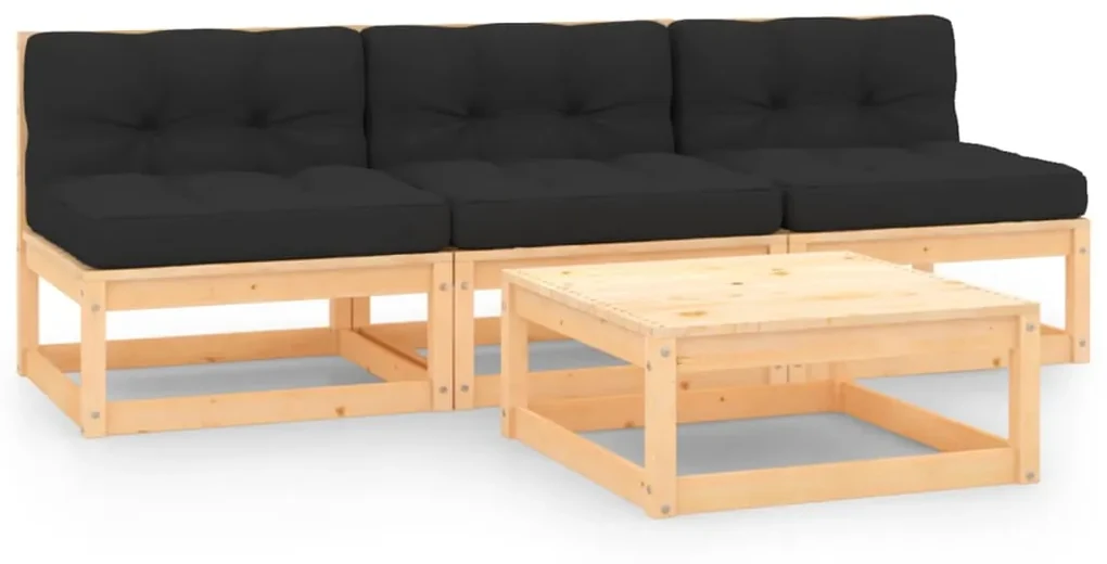 Set divani da giardino 4 pz con cuscini legno massello di pino