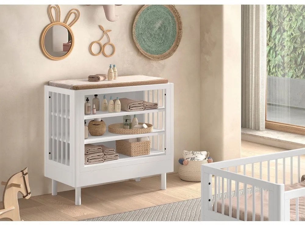 Cassettiera per bambini bianca in faggio massiccio con fasciatoio 100x95x55 cm Forrest – Vipack