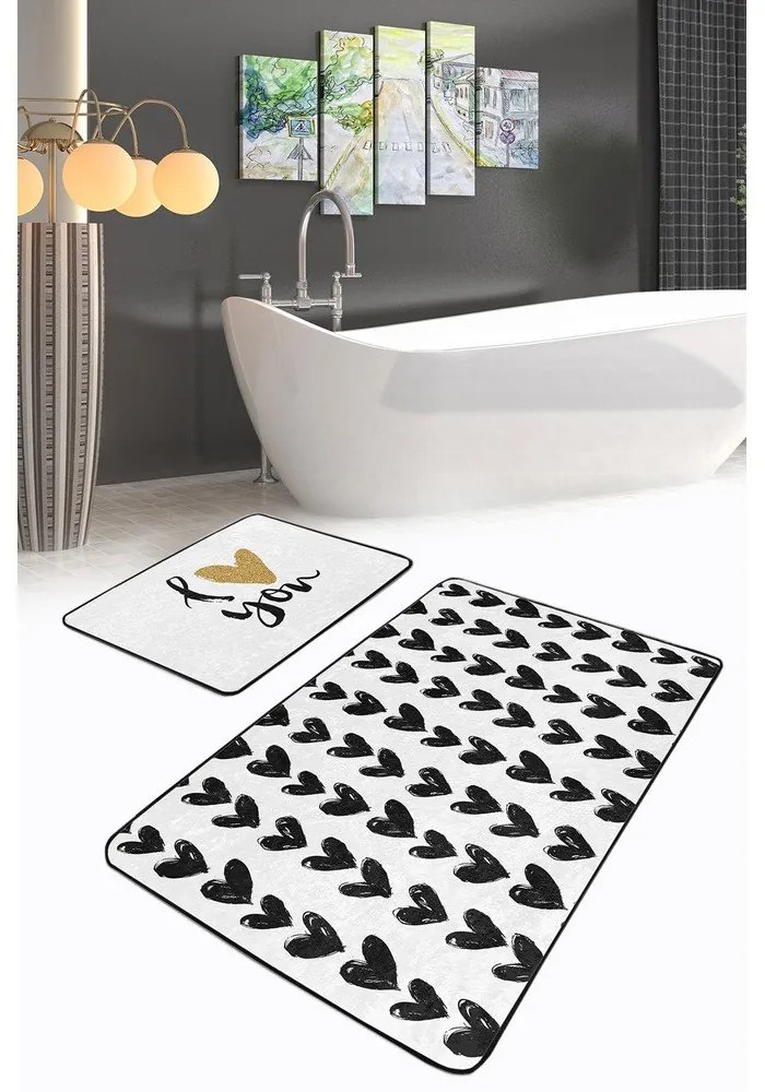 Tappetini da bagno bianco-nero in set da 2 100x60 cm - Minimalist Home World