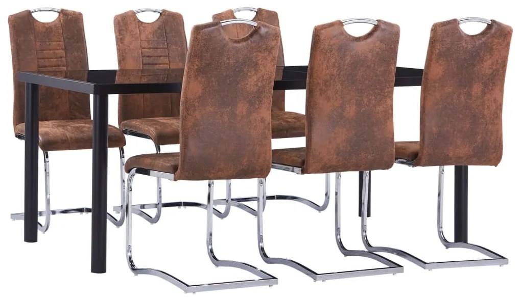 Set Sala Da Pranzo 7 Pz İn Similpelle Scamosciata Marrone /