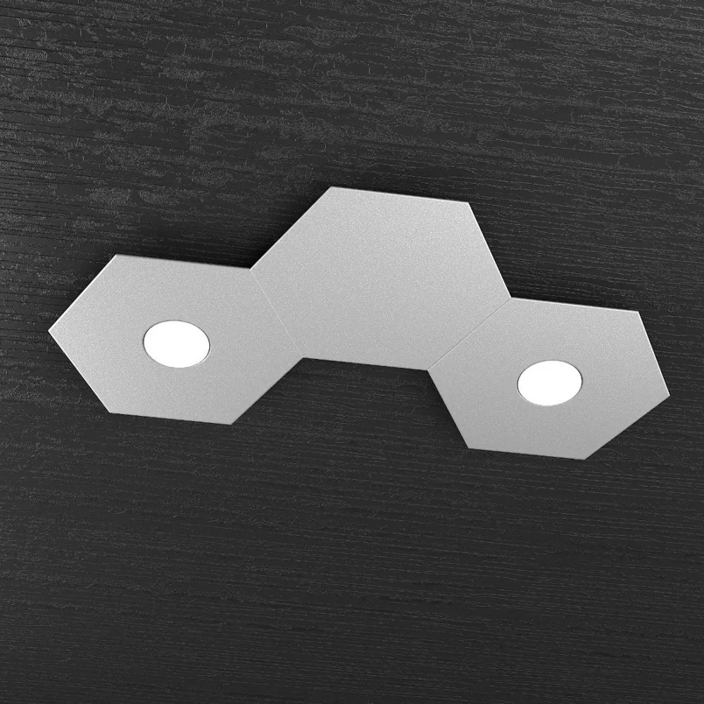 Plafoniera Moderna 3 Moduli Hexagon Metallo Grigio 2 Luci Led 12X2W