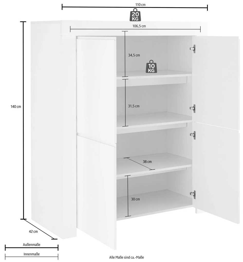 Credenza 4 ante linea Clear in Bianco Opaco