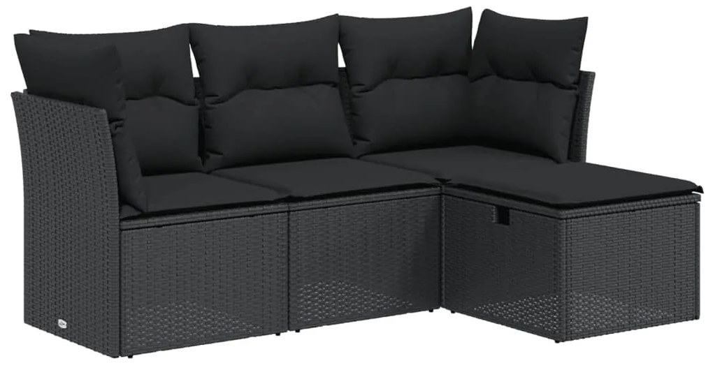 Set divani da giardino 4 pz con cuscini nero in polyrattan