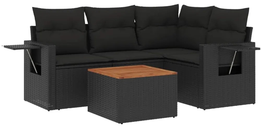 Set divani da giardino 5 pz con cuscini in polyrattan nero